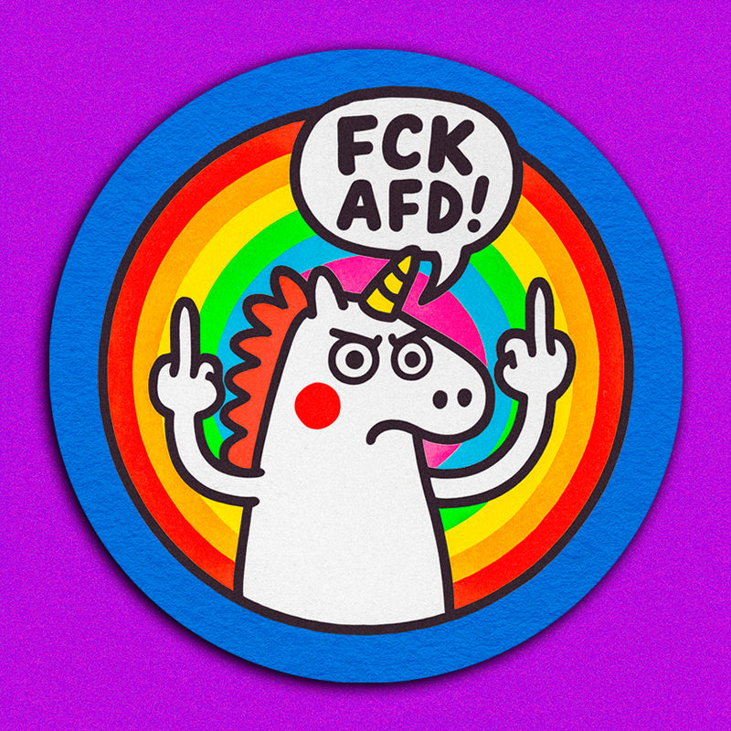 Sticker "FCK AfD!" / "Angry Unicorn" (25/50/100 Stk.)