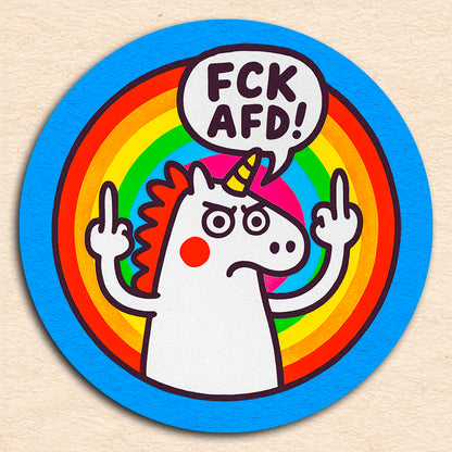 Sticker "FCK AfD!" / Serie "the epic unicorn" [rund, 9,5cm] (25/50/100 St.)