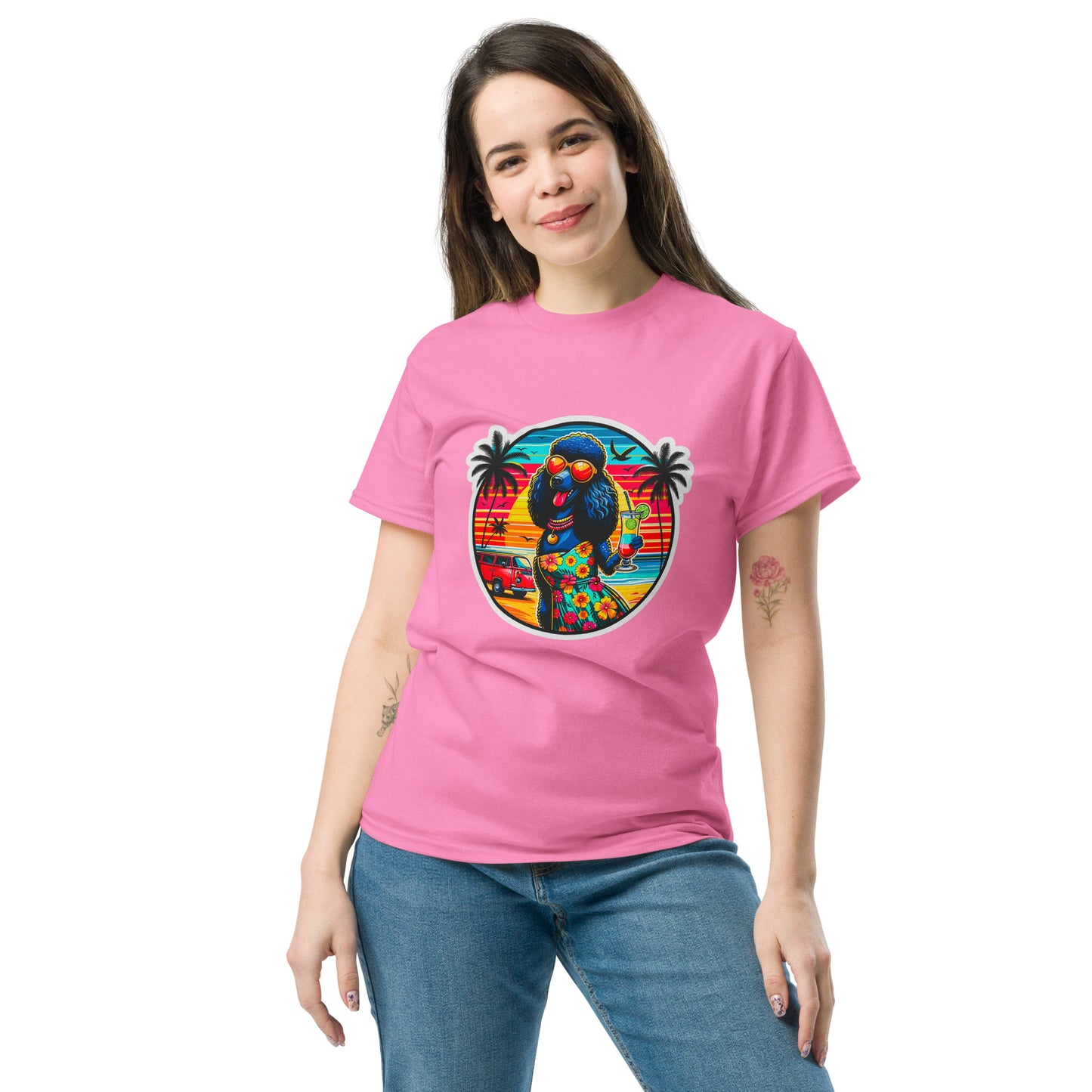 "Dogs On Vacation"-Kollektion - Schwarzer Großpudel (female) - Klassisches Unisex-T-Shirt - 13 verschiedene Farben