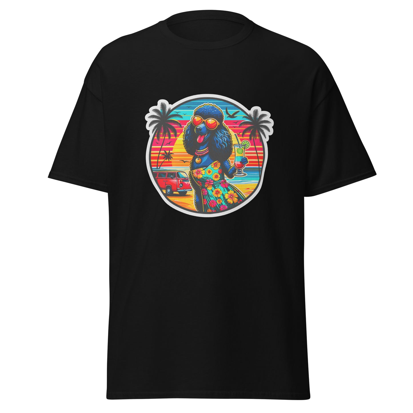 "Dogs On Vacation"-Kollektion - Schwarzer Großpudel (female) - Klassisches Unisex-T-Shirt - 13 verschiedene Farben