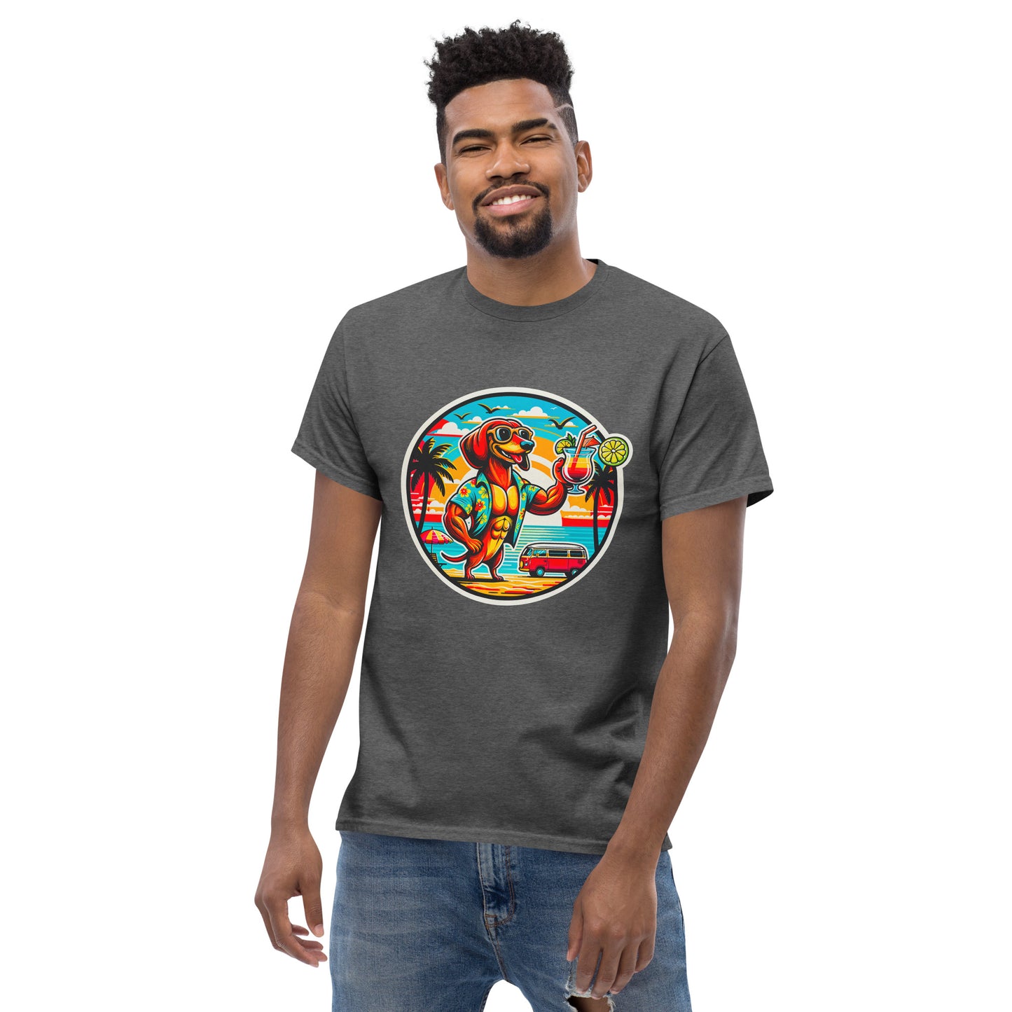 "Dogs On Vacation"-Kollektion - "Muscle Dachshund" #1 - Klassisches Unisex-T-Shirt - 13 verschiedene Farben