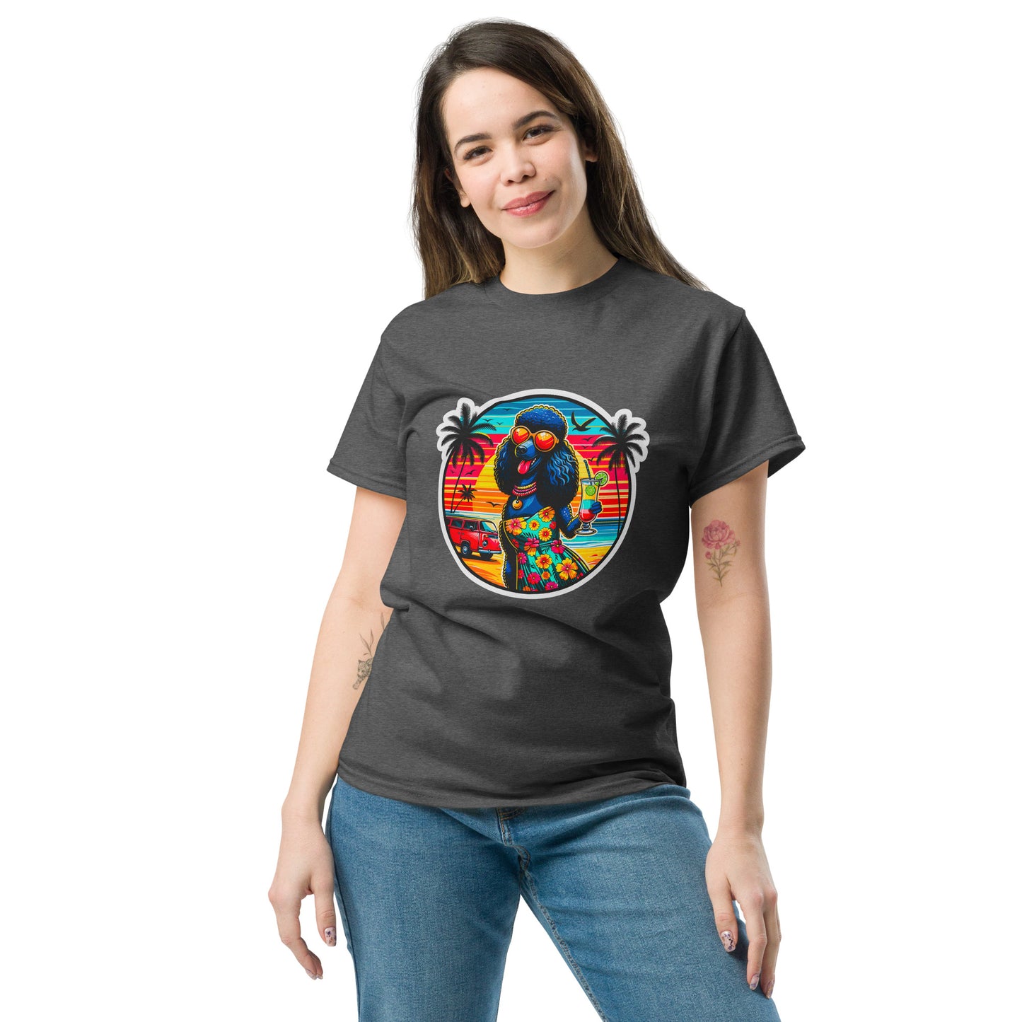 "Dogs On Vacation"-Kollektion - Schwarzer Großpudel (female) - Klassisches Unisex-T-Shirt - 13 verschiedene Farben
