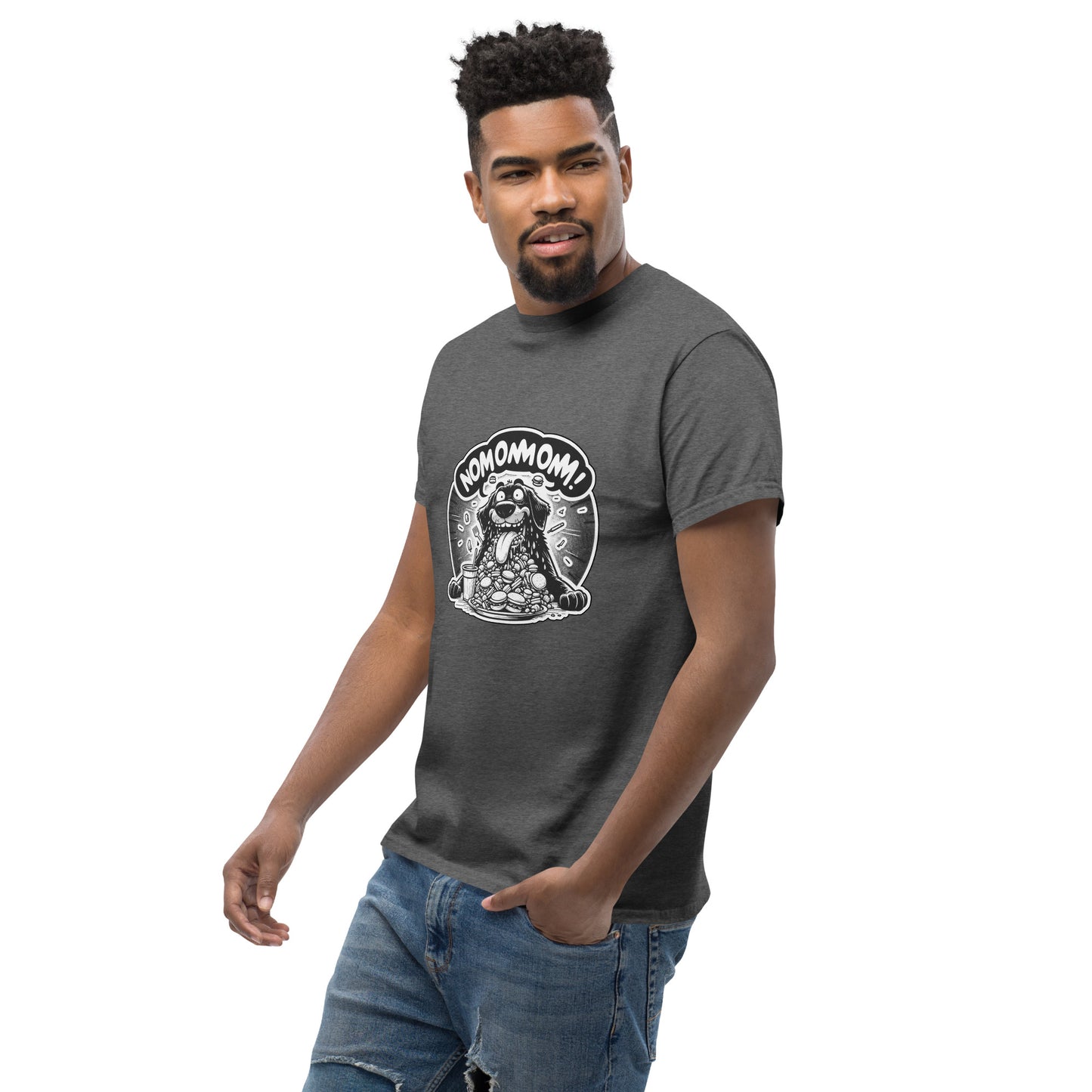 "Nom Nom Nom!!" - Klassisches Herren-T-Shirt - Dark Heather Grey (50% Polyester)