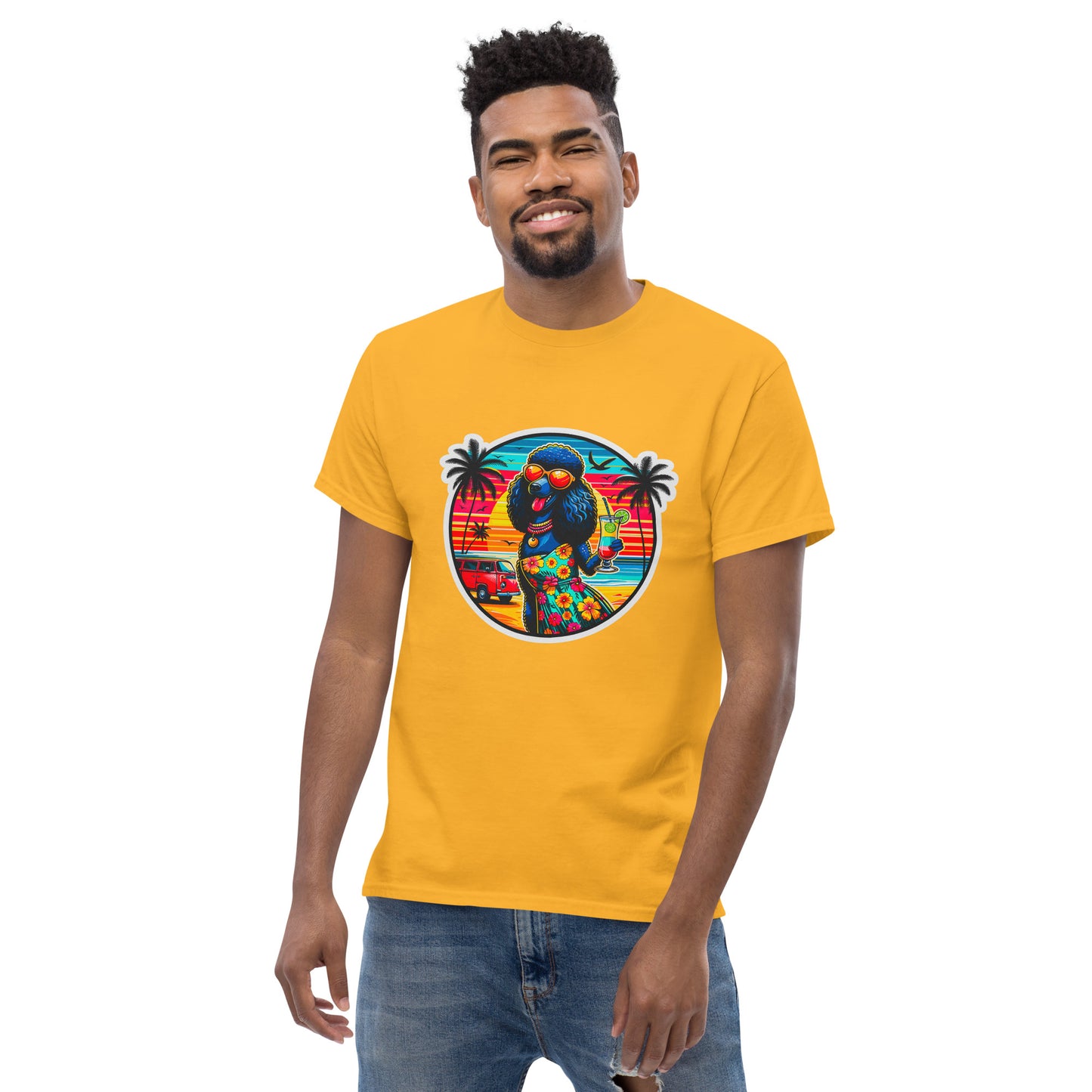 "Dogs On Vacation"-Kollektion - Schwarzer Großpudel (female) - Klassisches Unisex-T-Shirt - 13 verschiedene Farben