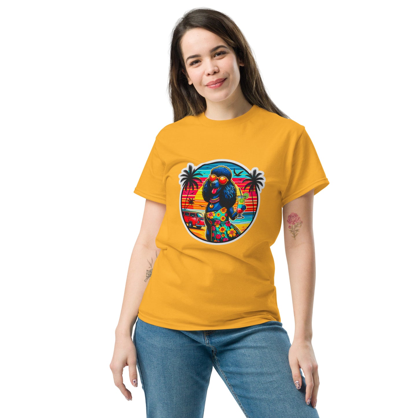 "Dogs On Vacation"-Kollektion - Schwarzer Großpudel (female) - Klassisches Unisex-T-Shirt - 13 verschiedene Farben