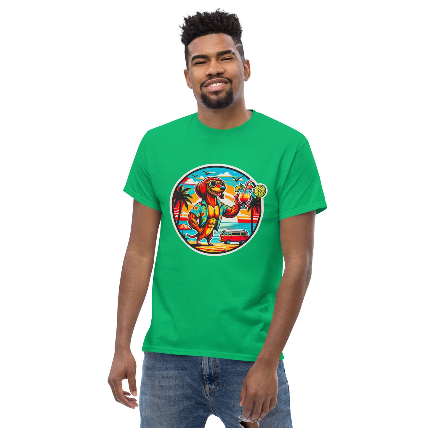 "Dogs On Vacation"-Kollektion - "Muscle Dachshund" #1 - Klassisches Unisex-T-Shirt - 13 verschiedene Farben