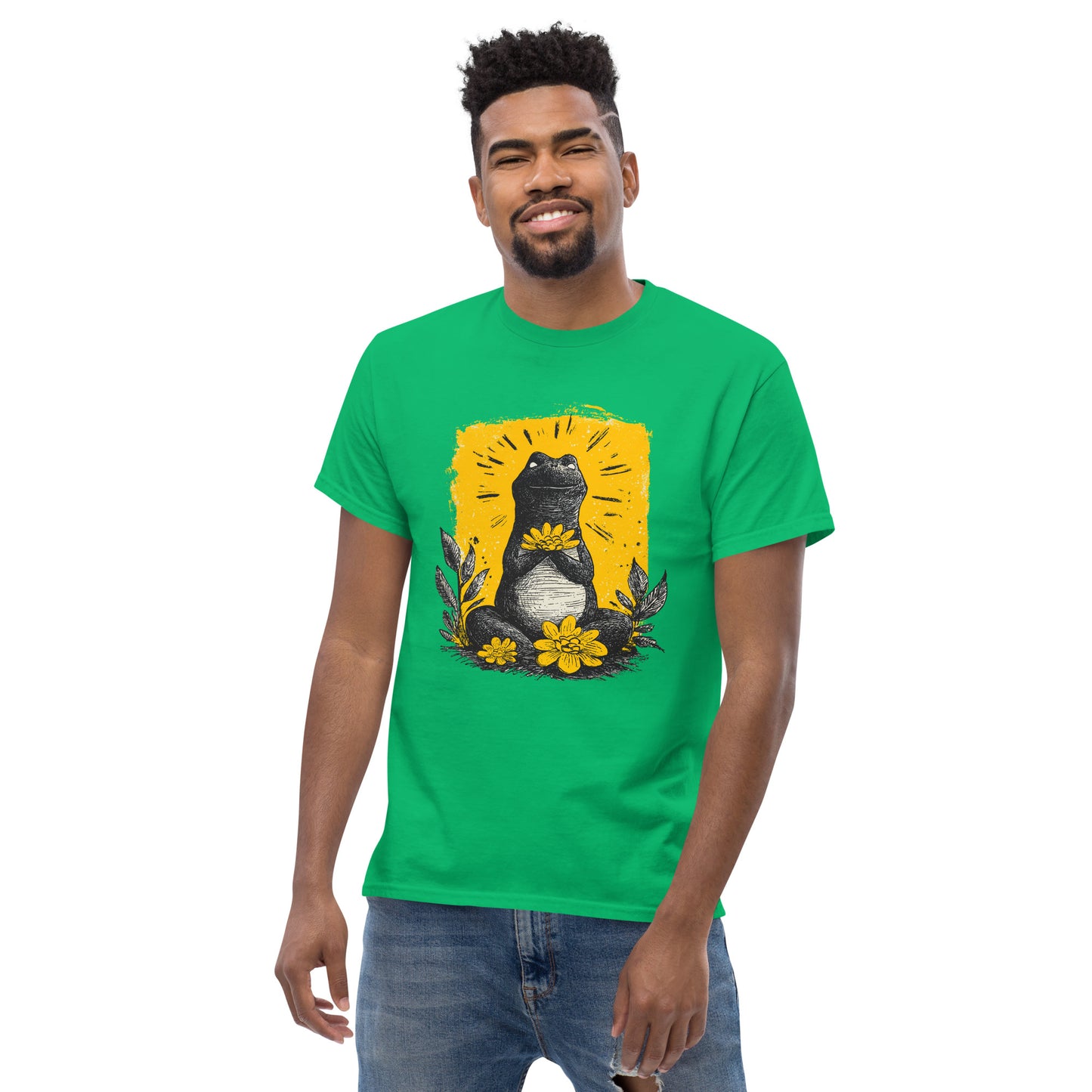 "YELLOW!" - Meditating Dino - Klassisches Unisex T-Shirt - in 4 Farben