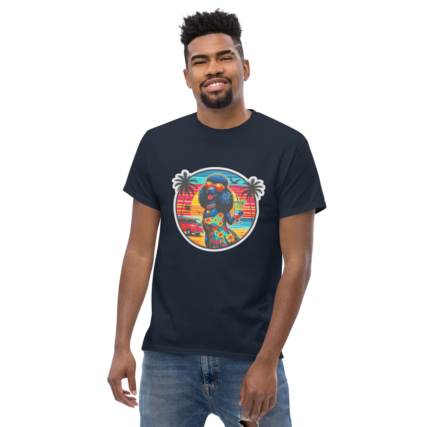 "Dogs On Vacation"-Kollektion - Schwarzer Großpudel (female) - Klassisches Unisex-T-Shirt - 13 verschiedene Farben