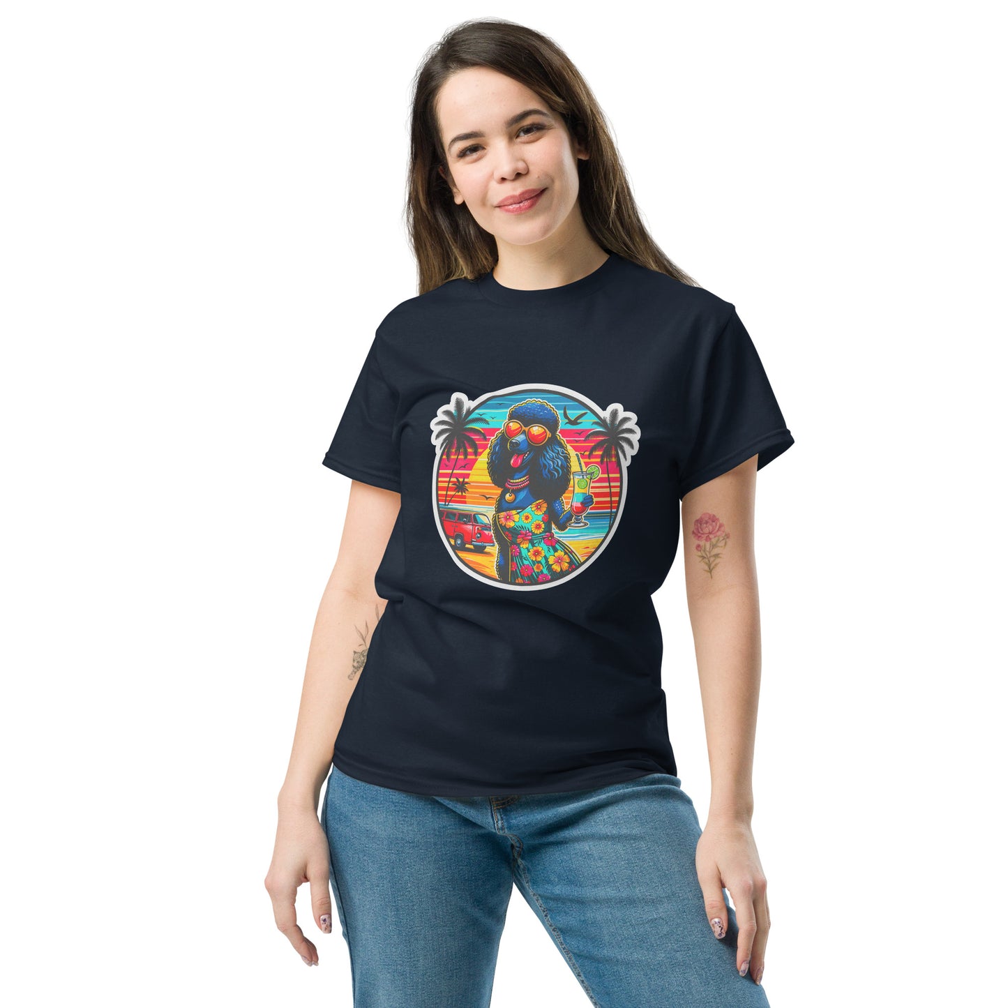 "Dogs On Vacation"-Kollektion - Schwarzer Großpudel (female) - Klassisches Unisex-T-Shirt - 13 verschiedene Farben