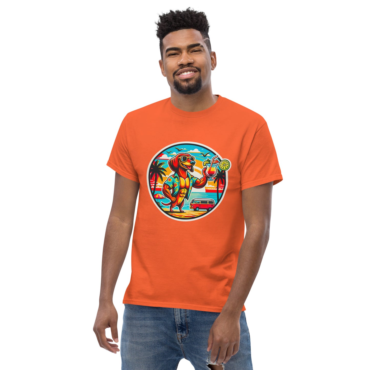 "Dogs On Vacation"-Kollektion - "Muscle Dachshund" #1 - Klassisches Unisex-T-Shirt - 13 verschiedene Farben