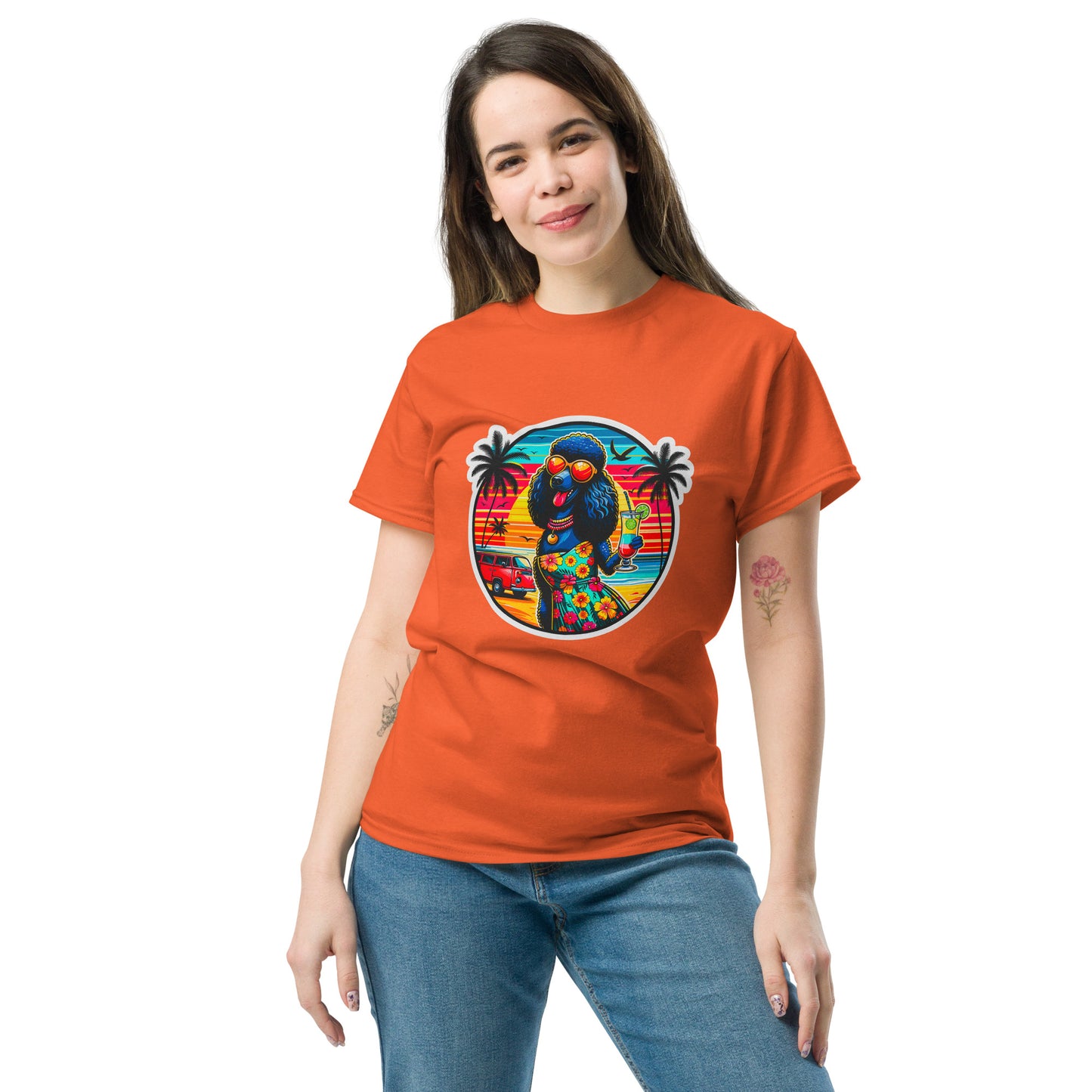 "Dogs On Vacation"-Kollektion - Schwarzer Großpudel (female) - Klassisches Unisex-T-Shirt - 13 verschiedene Farben