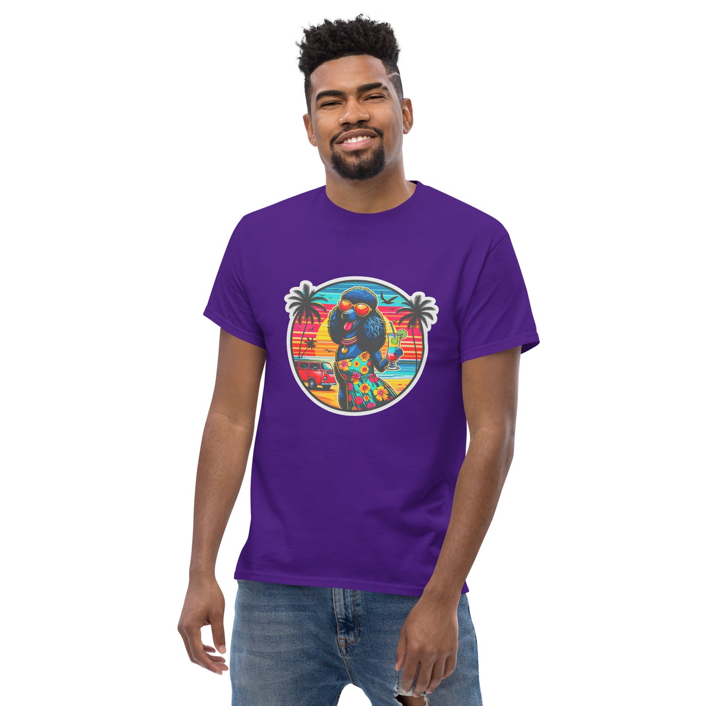 "Dogs On Vacation"-Kollektion - Schwarzer Großpudel (female) - Klassisches Unisex-T-Shirt - 13 verschiedene Farben