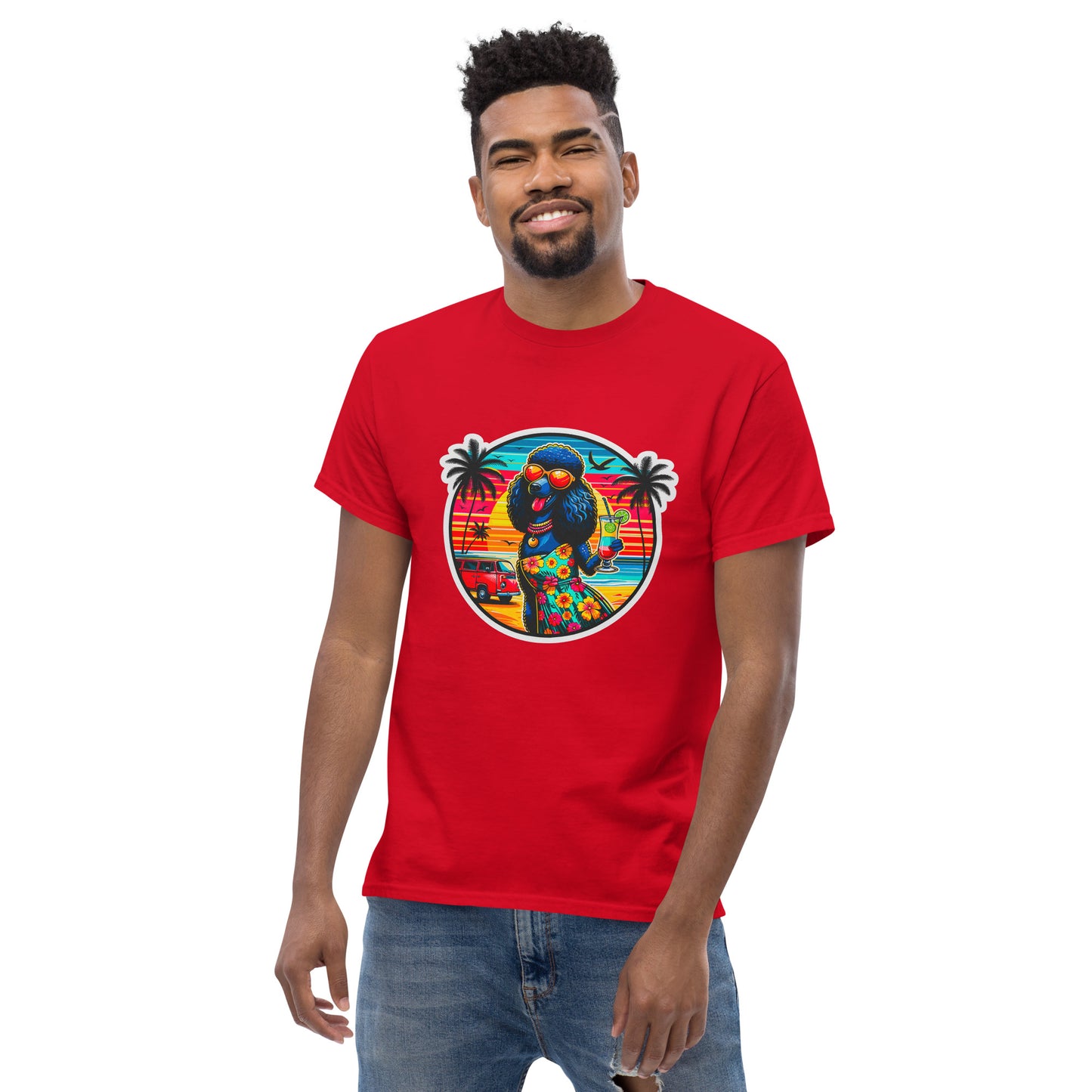 "Dogs On Vacation"-Kollektion - Schwarzer Großpudel (female) - Klassisches Unisex-T-Shirt - 13 verschiedene Farben