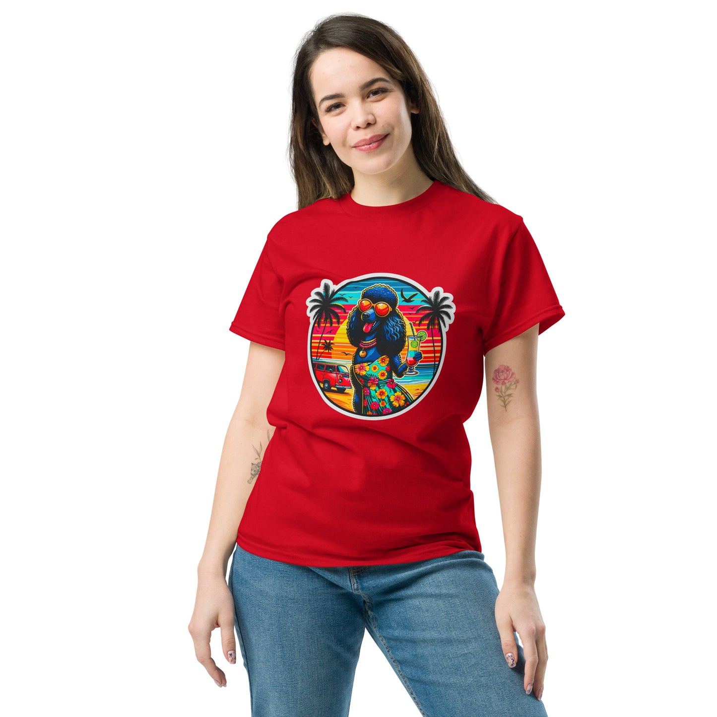 "Dogs On Vacation"-Kollektion - Schwarzer Großpudel (female) - Klassisches Unisex-T-Shirt - 13 verschiedene Farben