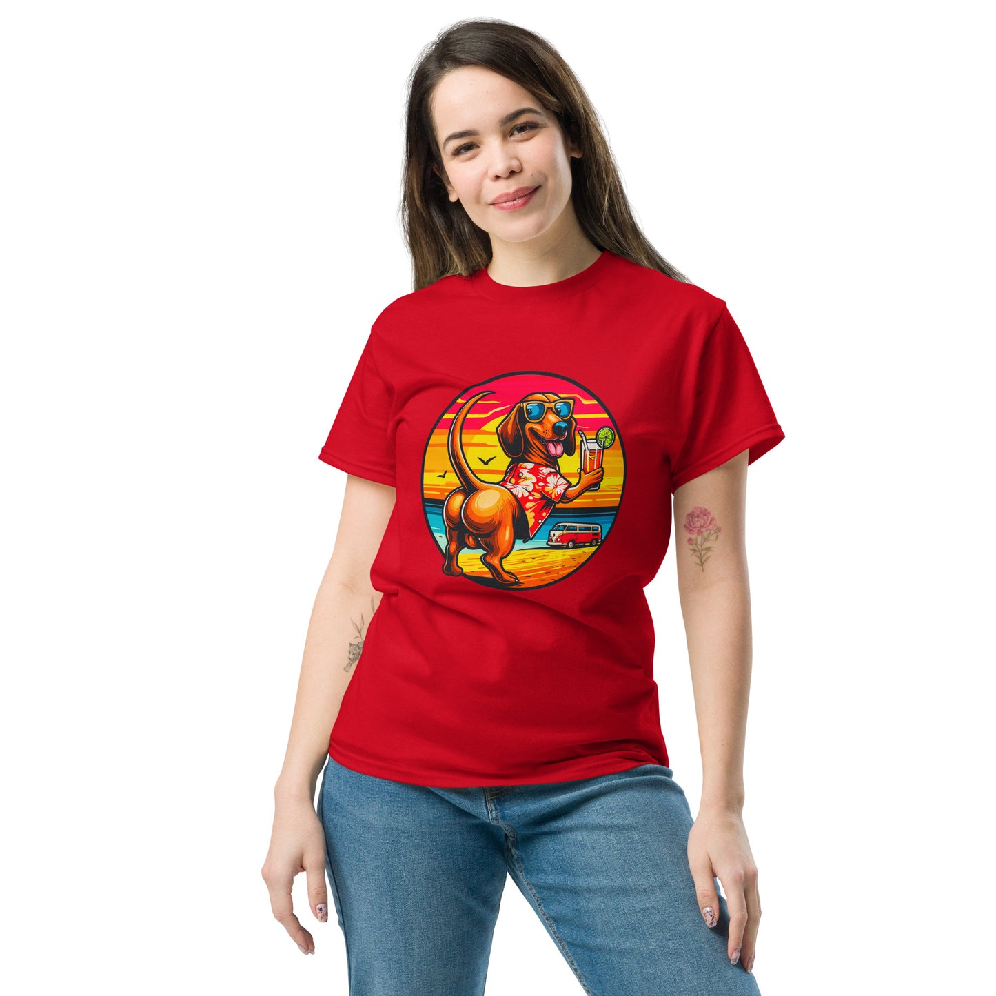 "Dogs On Vacation"-Kollektion - Muscle-Dachshund #2  - Klassisches Unisex-T-Shirt - 13 verschiedene Farben
