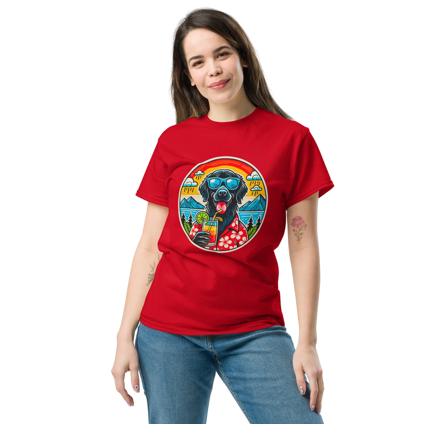 "Dogs On Vacation"-Kollektion - Flatcoat-Retriever - Klassisches Unisex-T-Shirt - 13 verschiedene Farben