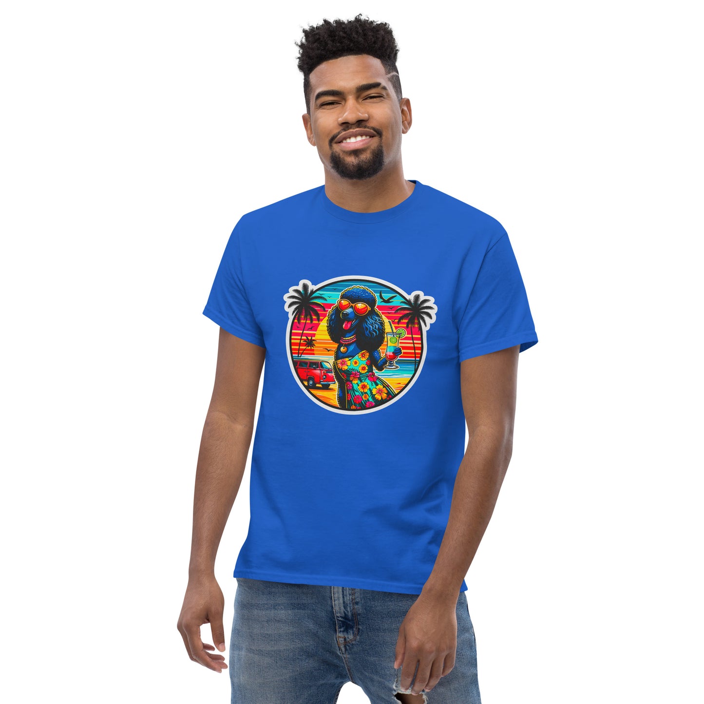 "Dogs On Vacation"-Kollektion - Schwarzer Großpudel (female) - Klassisches Unisex-T-Shirt - 13 verschiedene Farben