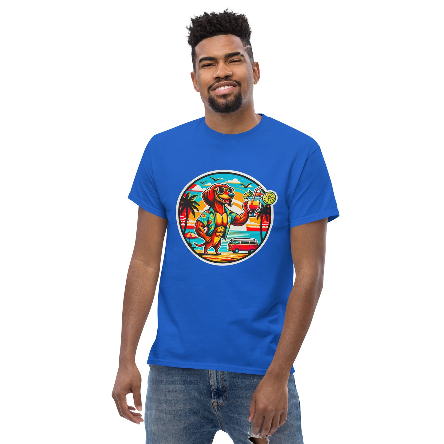 "Dogs On Vacation"-Kollektion - "Muscle Dachshund" #1 - Klassisches Unisex-T-Shirt - 13 verschiedene Farben