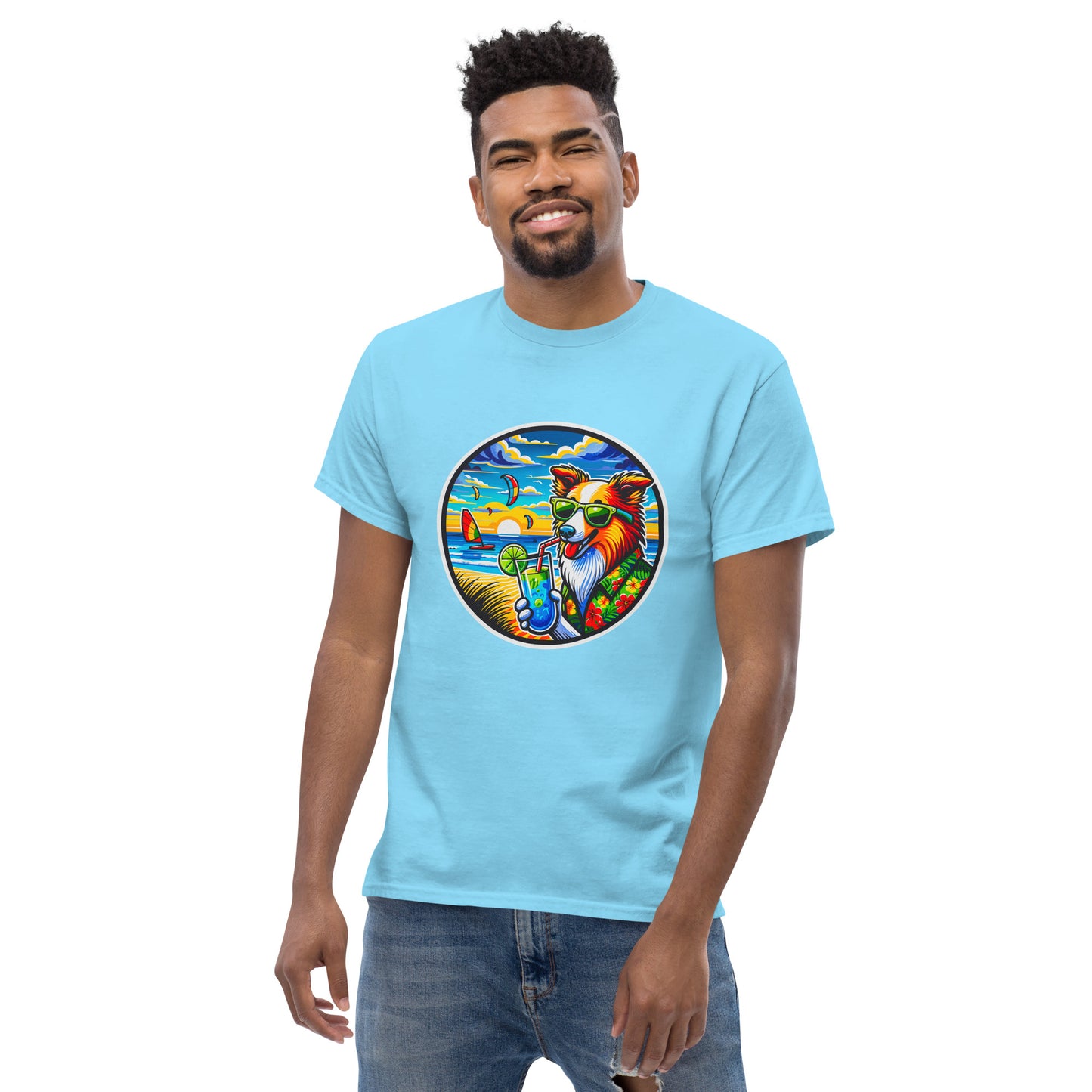 "Dogs On Vacation"-Kollektion - Australian Shepherd #4 (at Baltic Sea) - Klassisches Unisex-T-Shirt - 13 verschiedene Farben