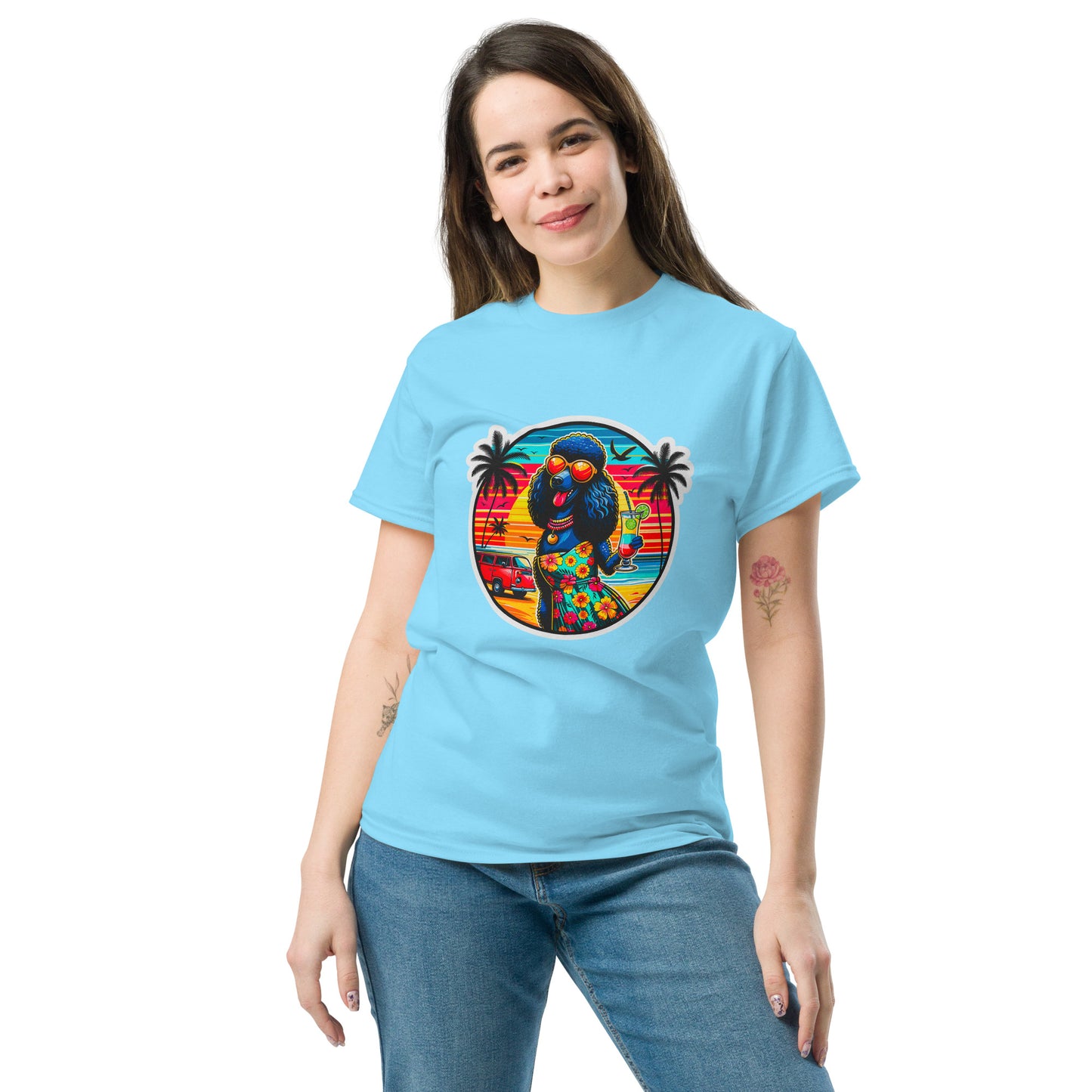 "Dogs On Vacation"-Kollektion - Schwarzer Großpudel (female) - Klassisches Unisex-T-Shirt - 13 verschiedene Farben