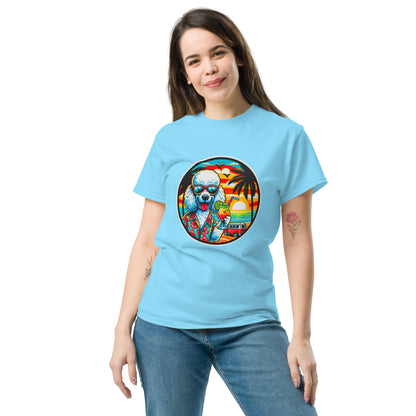 "Dogs On Vacation"-Kollektion - Weißer Großpudel - Klassisches Unisex-T-Shirt - 13 verschiedene Farben