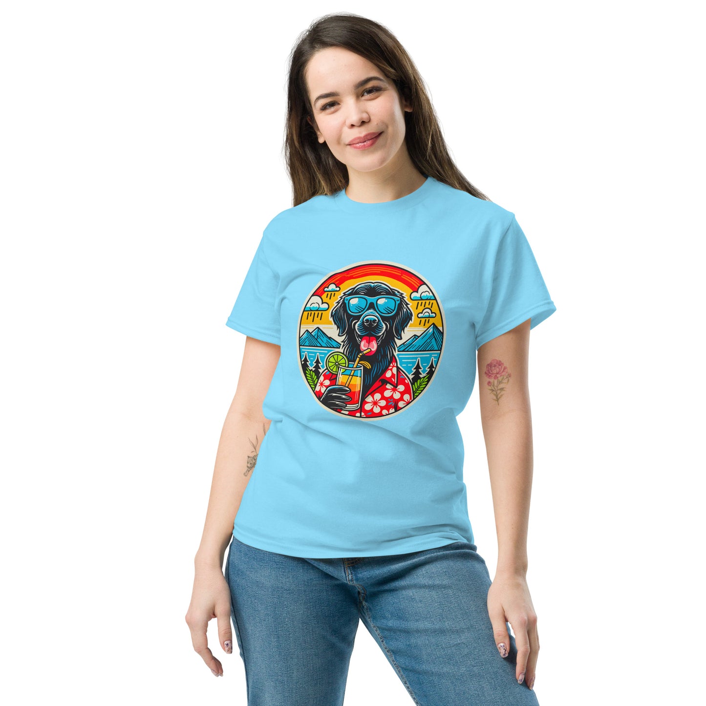 "Dogs On Vacation"-Kollektion - Flatcoat-Retriever - Klassisches Unisex-T-Shirt - 13 verschiedene Farben