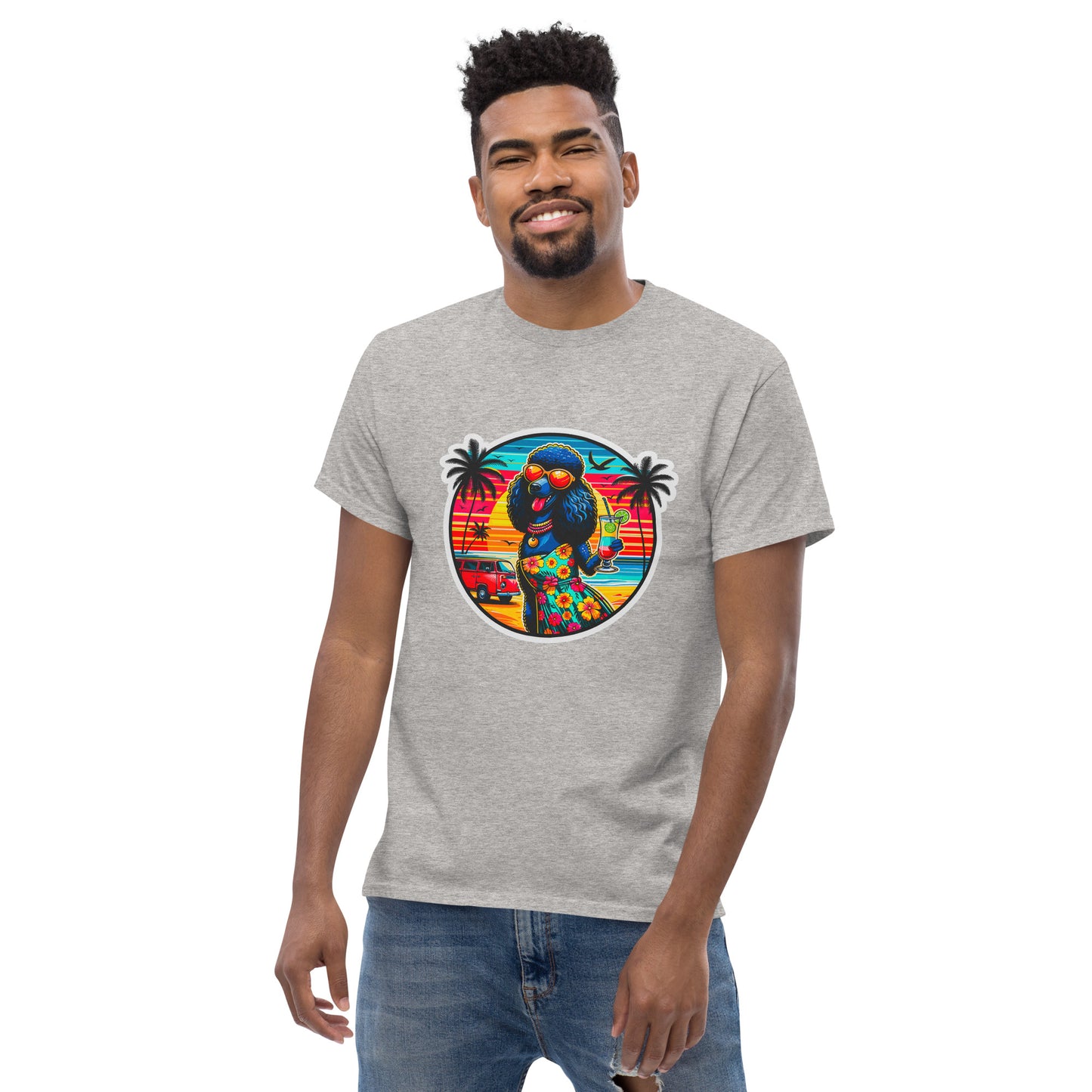 "Dogs On Vacation"-Kollektion - Schwarzer Großpudel (female) - Klassisches Unisex-T-Shirt - 13 verschiedene Farben
