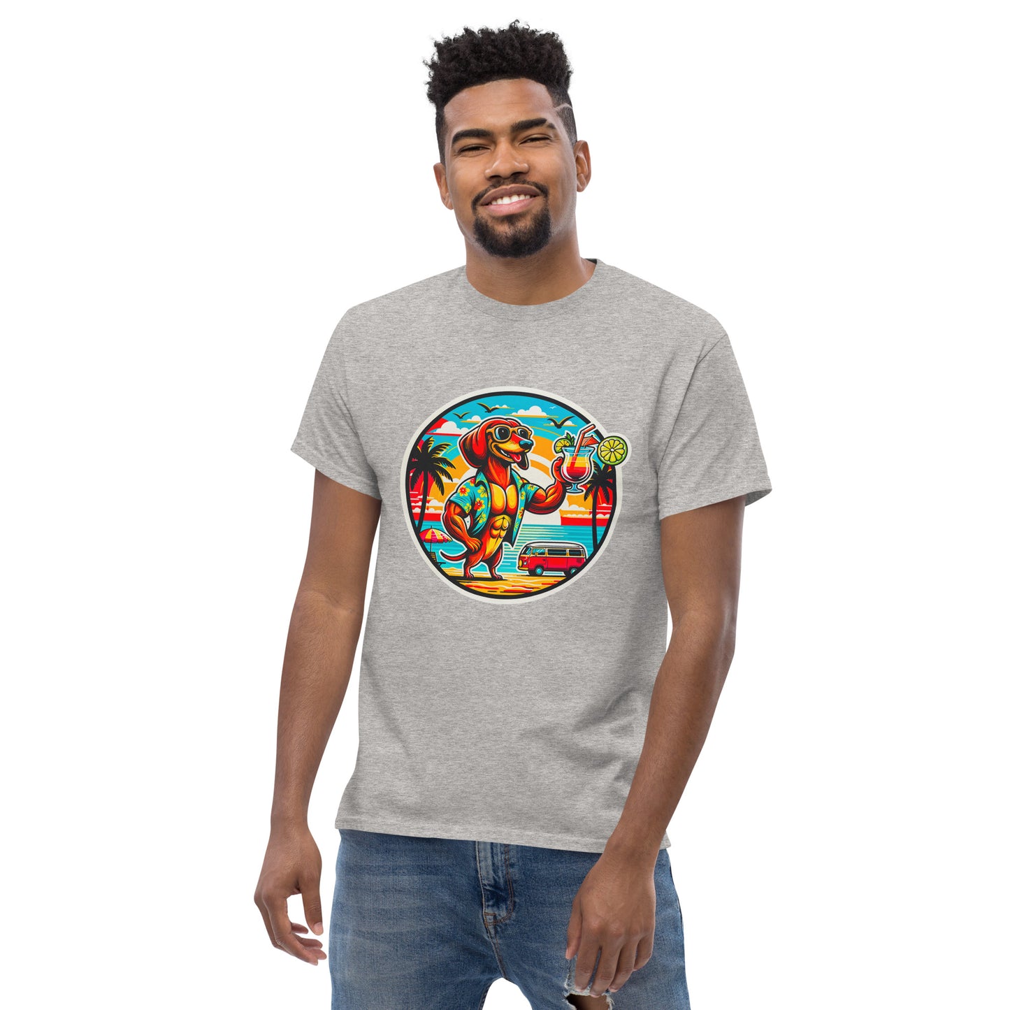 "Dogs On Vacation"-Kollektion - "Muscle Dachshund" #1 - Klassisches Unisex-T-Shirt - 13 verschiedene Farben
