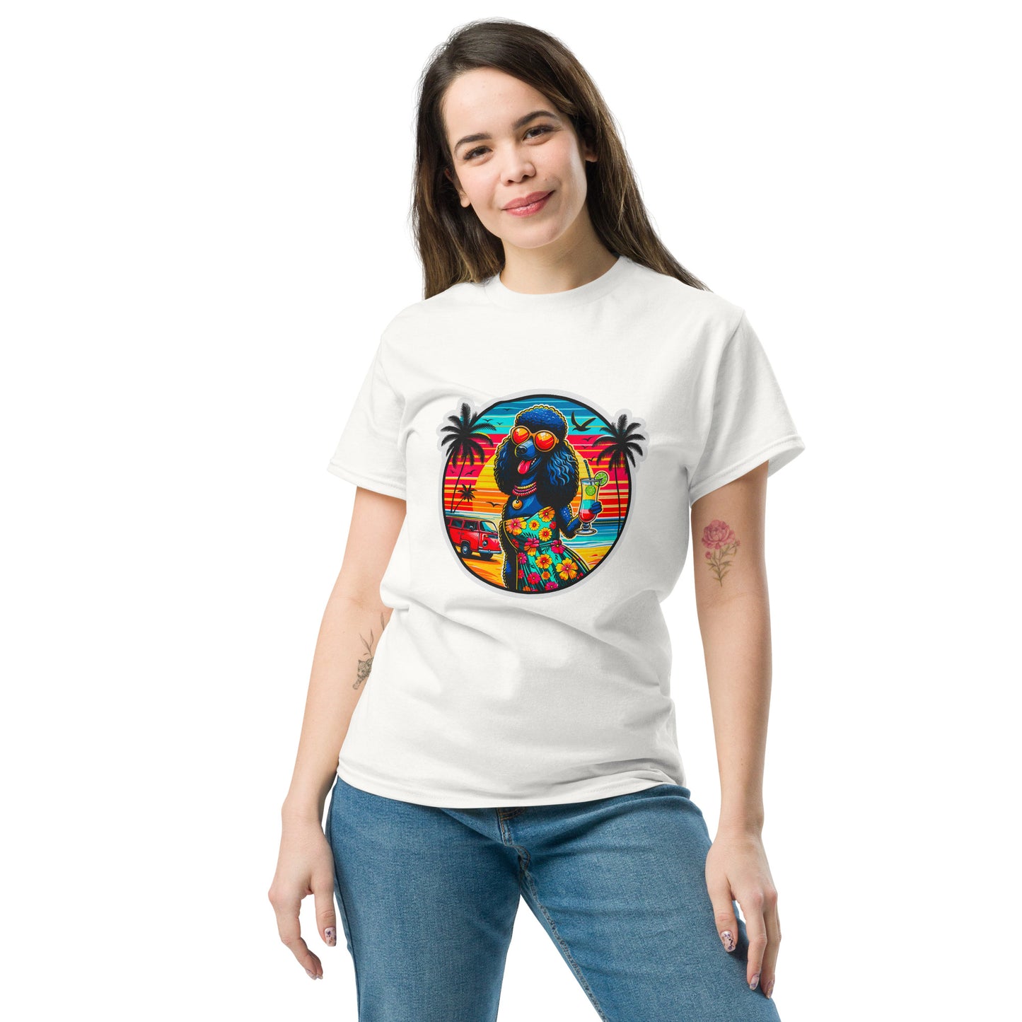 "Dogs On Vacation"-Kollektion - Schwarzer Großpudel (female) - Klassisches Unisex-T-Shirt - 13 verschiedene Farben