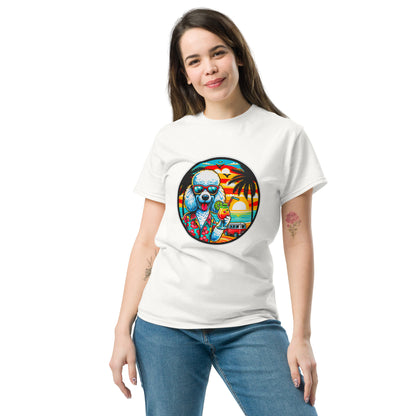 "Dogs On Vacation"-Kollektion - Weißer Großpudel - Klassisches Unisex-T-Shirt - 13 verschiedene Farben