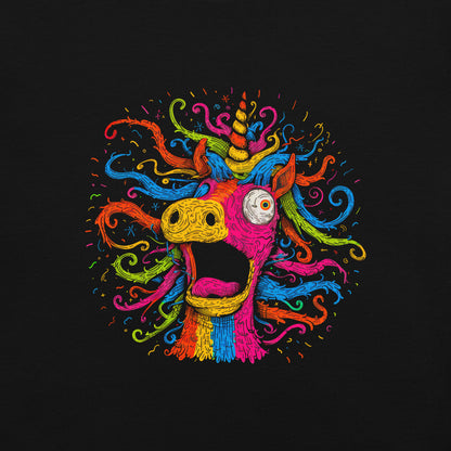 "Neon Unicorn" - Schweres textilgefärbtes Unisex-T-Shirt mit DTF-Foliendruck - Schwarz und Navy-Blau