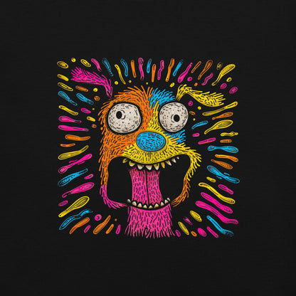 "Neon Dogs" #1 - Schweres textilgefärbtes Unisex-T-Shirt mit DTF-Foliendruck - Schwarz und Navy-Blau