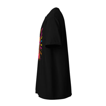 "Neon Cat" #1 - Schweres textilgefärbtes Unisex-T-Shirt mit DTF-Foliendruck - Schwarz und Navy-Blau