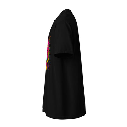 "Neon Photographer" - Schweres textilgefärbtes Unisex-T-Shirt mit DTF-Foliendruck - Schwarz und Navy-Blau