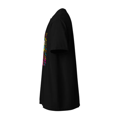 "Neon Dogs" #1 - Schweres textilgefärbtes Unisex-T-Shirt mit DTF-Foliendruck - Schwarz und Navy-Blau