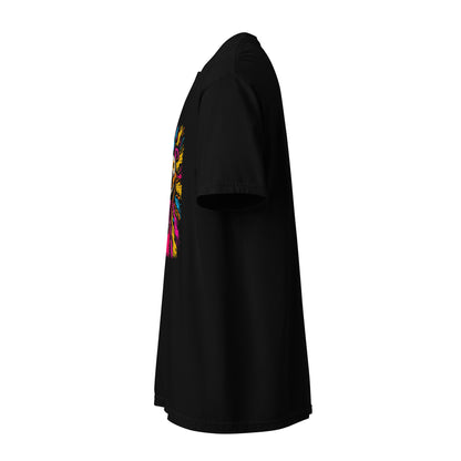 "Neon Dogs" #2 - Schweres textilgefärbtes Unisex-T-Shirt mit DTF-Foliendruck - Schwarz und Navy-Blau