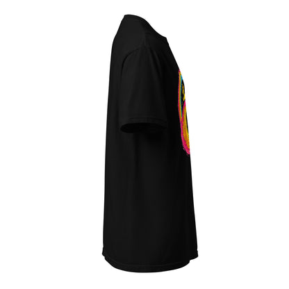 "Neon Surf" #1 - Schweres textilgefärbtes Unisex-T-Shirt mit DTF-Foliendruck - Schwarz und Navy-Blau