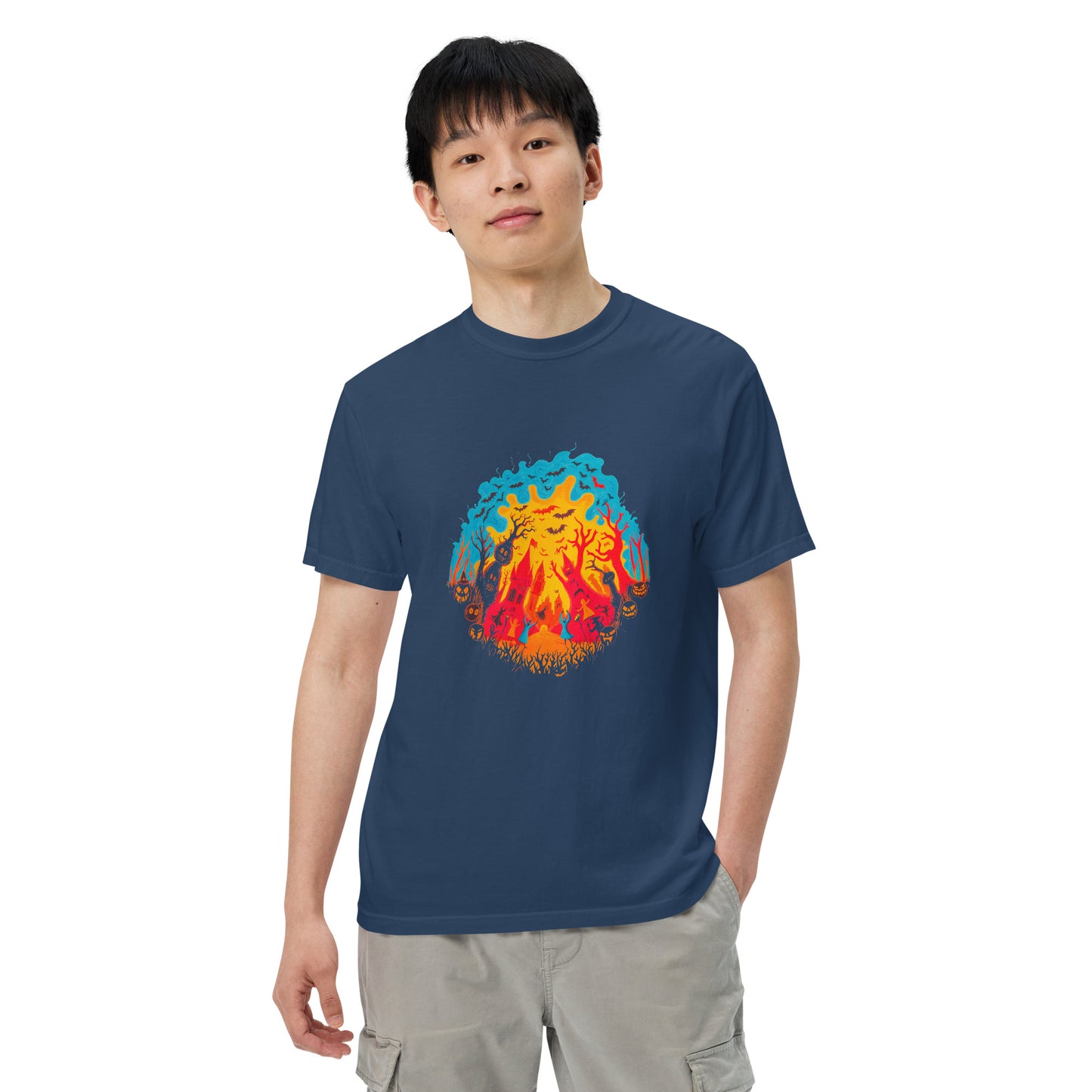 Halloween-Kollektion 2024 - No. B 3  - Schweres textilgefärbtes Unisex-T-Shirt - in 6 Farben