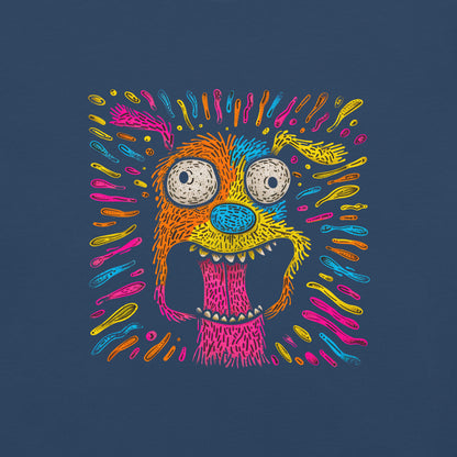 "Neon Dogs" #1 - Schweres textilgefärbtes Unisex-T-Shirt mit DTF-Foliendruck - Schwarz und Navy-Blau
