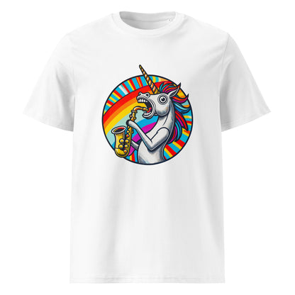 "Saxophone-Unicorn" - Unisex-Bio-Baumwoll-T-Shirt - Weiß