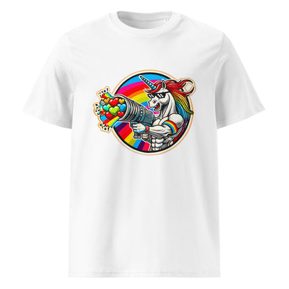 "Heart-blasting Unicorn" - Unisex-Bio-Baumwoll-T-Shirt - Weiß