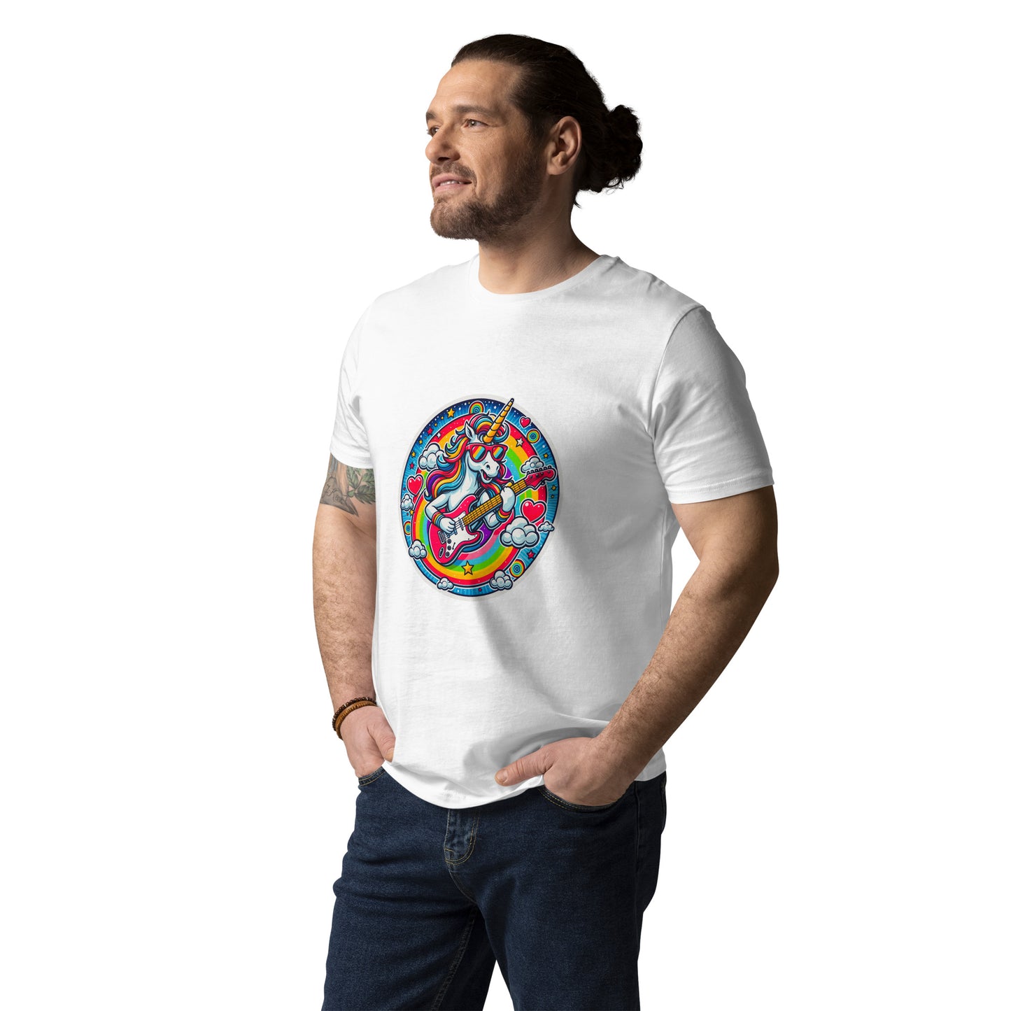 "E-Guitar-Unicorn!" - Unisex-Bio-Baumwoll-T-Shirt - Weiß