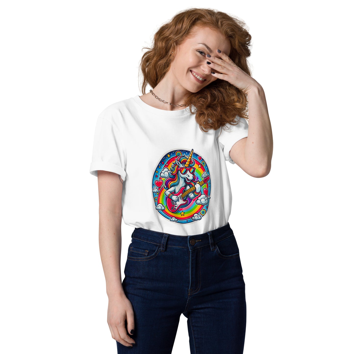 "E-Guitar-Unicorn!" - Unisex-Bio-Baumwoll-T-Shirt - Weiß