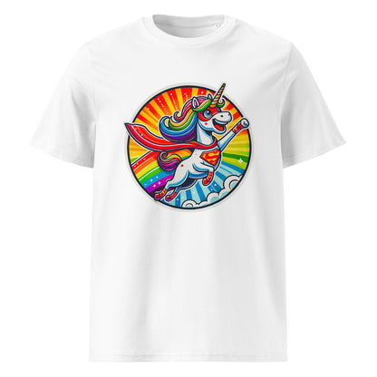 "Superhero-Unicorn!" - Unisex-Bio-Baumwoll-T-Shirt - Weiß