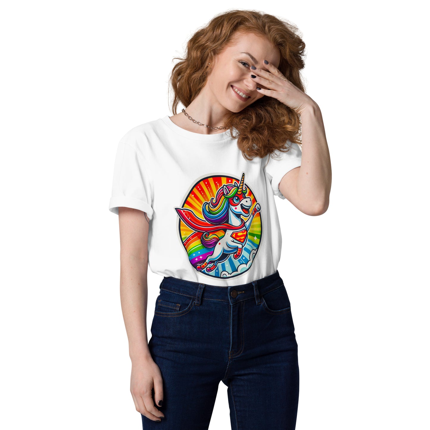 "Superhero-Unicorn!" - Unisex-Bio-Baumwoll-T-Shirt - Weiß
