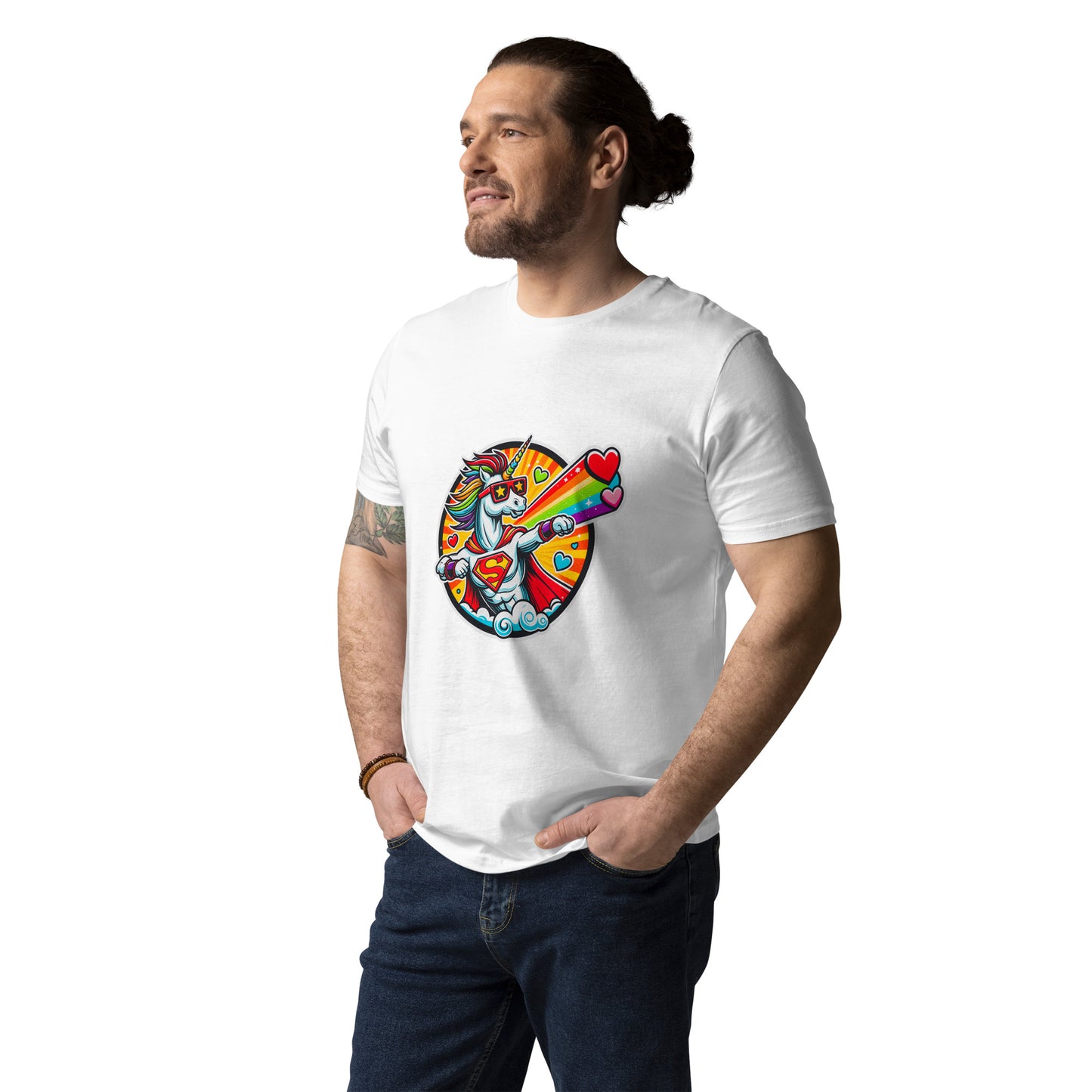 "Superhero-Unicorn!" #2 - Unisex-Bio-Baumwoll-T-Shirt - Weiß