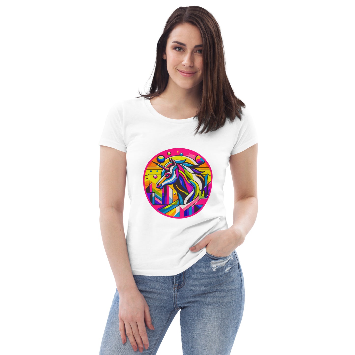 "Unicorn" #1 - Enganliegendes Öko-T-Shirt für Damen - Weiß