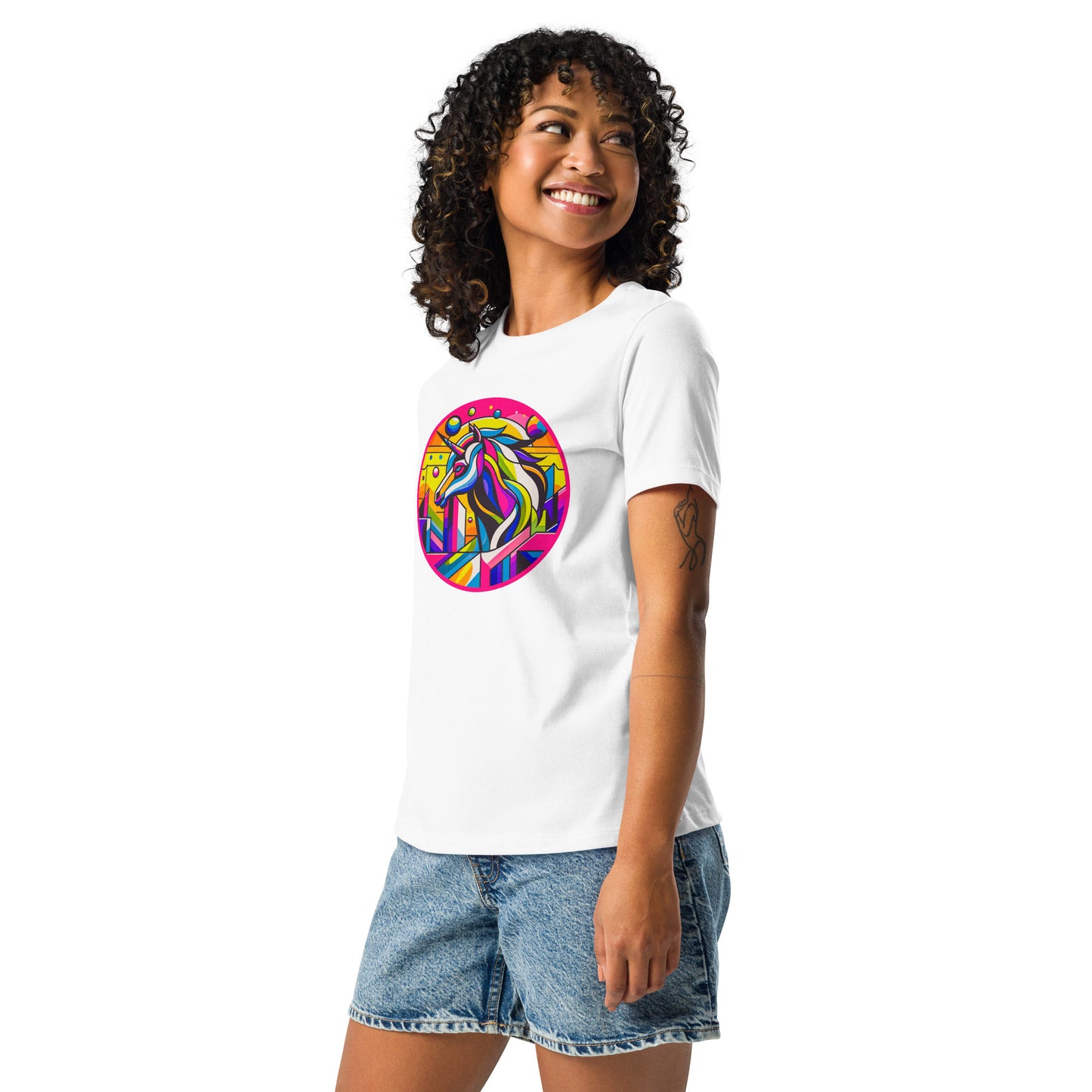 "Unicorn" #1  - Lockeres Damen-T-Shirt- Weiß